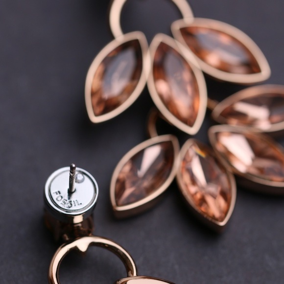 Fossil Golden Peach Crystal Earrings - Picture 3 of 4